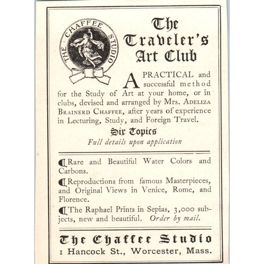 The Traveler's Art Club Chaffee Studio Worcester MA c1905 Victorian Ad AE9-MA6