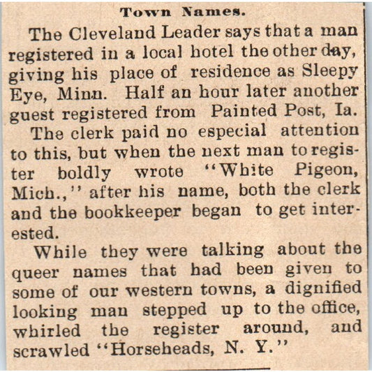 Cleveland Leader Funny Town Names Milwaukee 1898 Newspaper Clip AF7-SS9