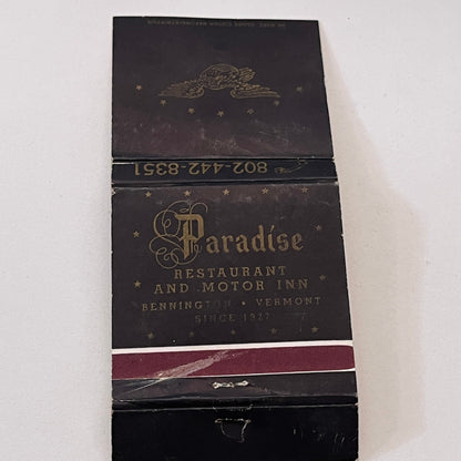 Paradise Restaurant Bennington Vermont Vintage Matchbook Cover TB6-MB1-9