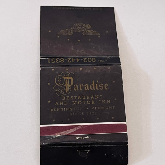 Paradise Restaurant Bennington Vermont Vintage Matchbook Cover TB6-MB1-9
