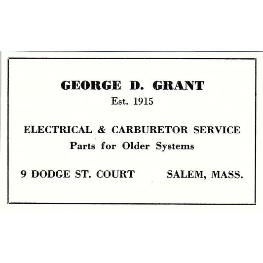 George D Grant Electric & Carburetor Service Salem MA 1950 Ad AF6-M5