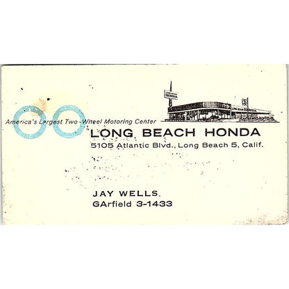 Long Beach Honda Jay Wells Long Beach Vintage Business Card SD9-B11