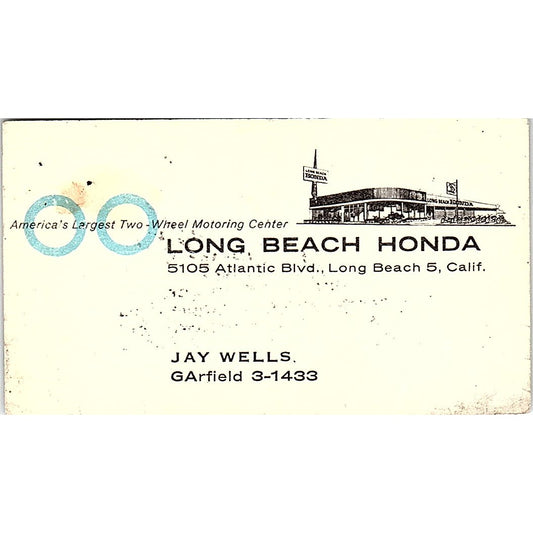 Long Beach Honda Jay Wells Long Beach Vintage Business Card SD9-B11
