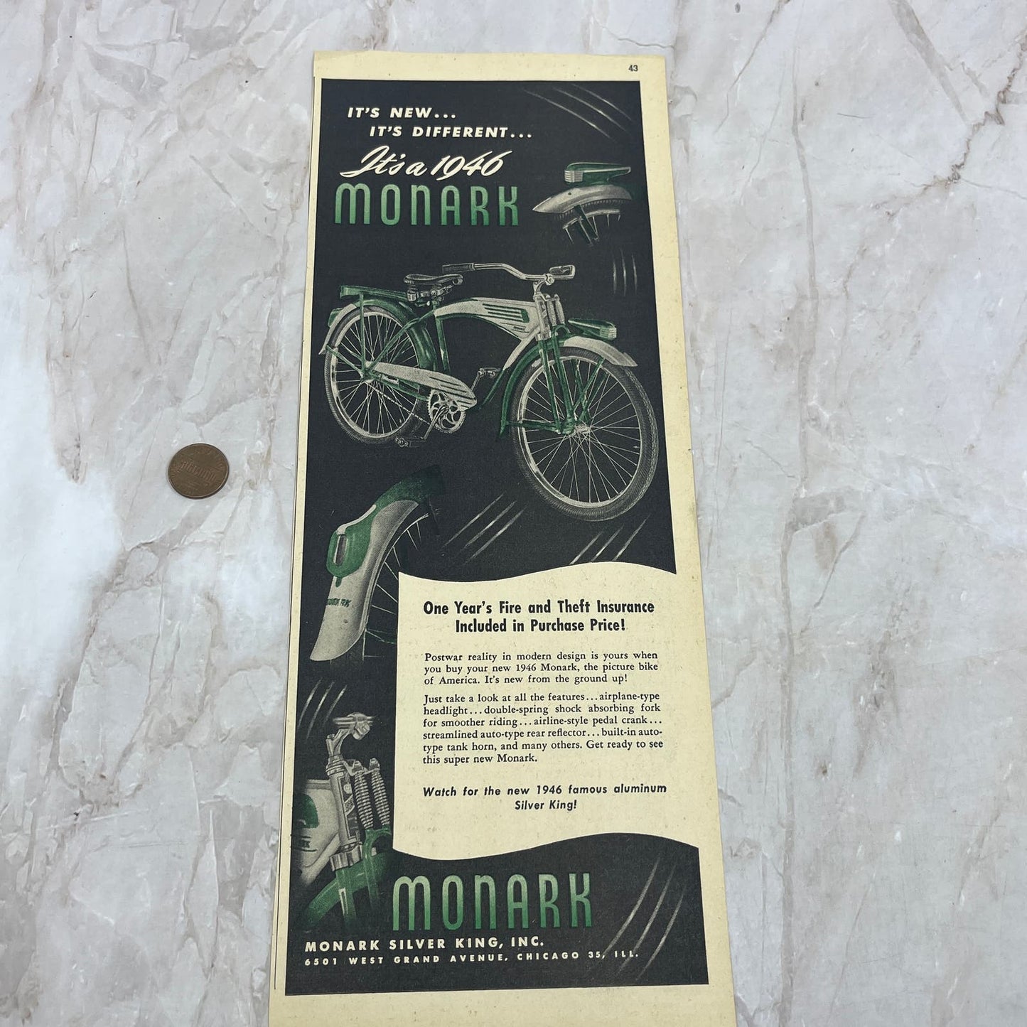 1946 Monark Silver King Bicycle 4.5x12 Vintage Magazine Advertisement FL6-6