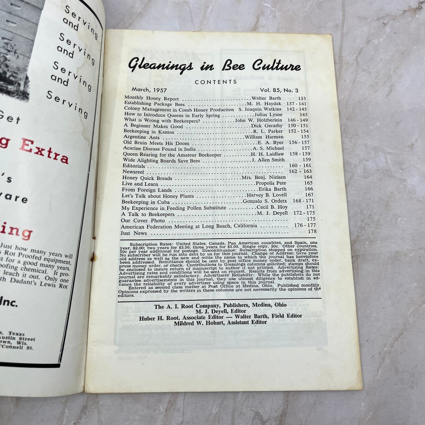 1957 March Gleanings in Bee Culture Magazine Bees Beekeeping Honey TD7