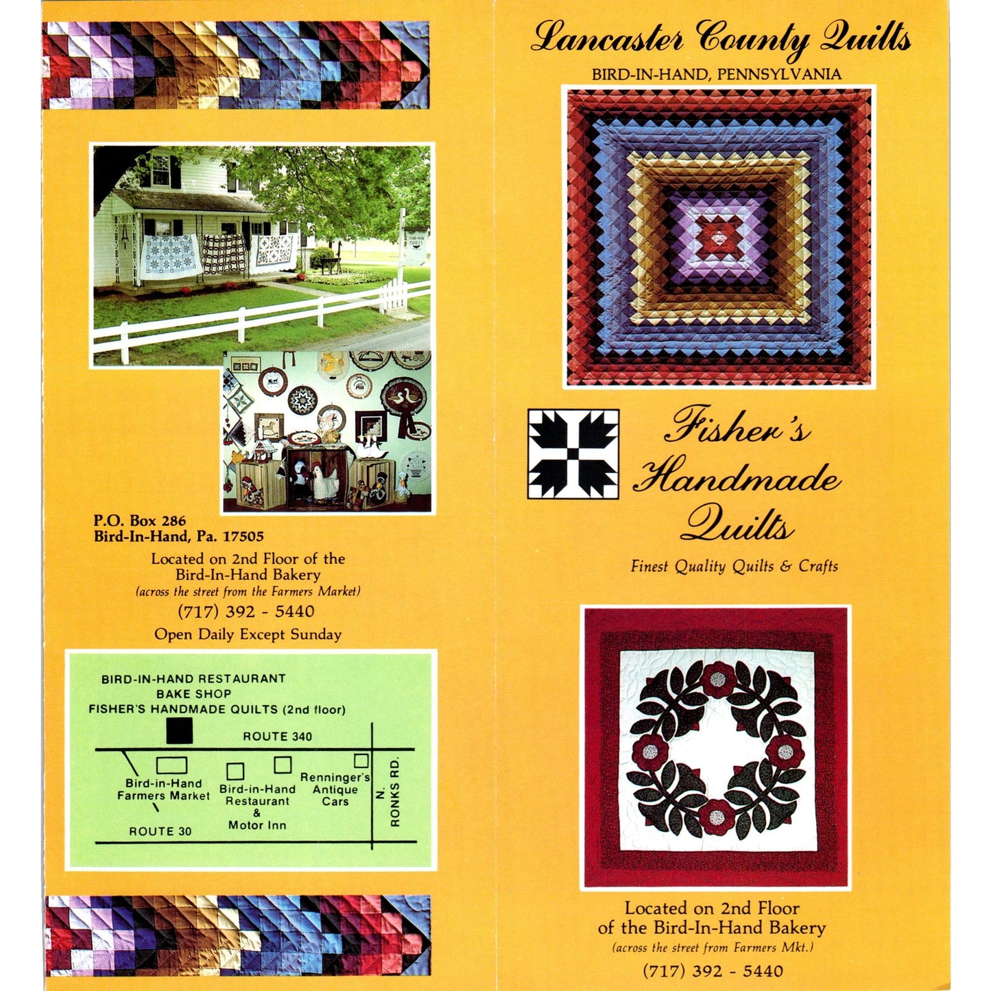 1970s Fisher's Handmade Quilts Bird-in-Hand Lancaster County PA Brochure TF4-BB