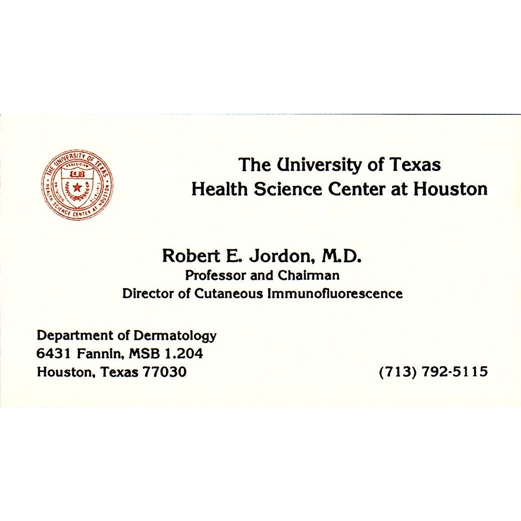 The University Of Texas Robert E Jordon Houston TX  Vintage Business Card SB4-B9