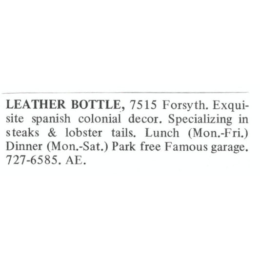 Leather Bottle Spanish Restaurant St. Louis 1971 Magazine Ad AD8-O1