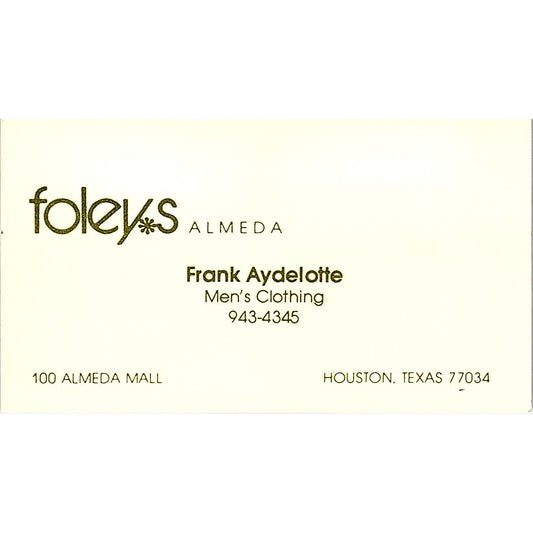 Foleys Almeda Frank Aydelotte Men's Clothing Houston TX Business Card SB4-B8