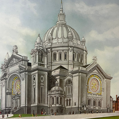 St. Paul's Cathedral Lithograph Vintage Art Print 9x11 V5
