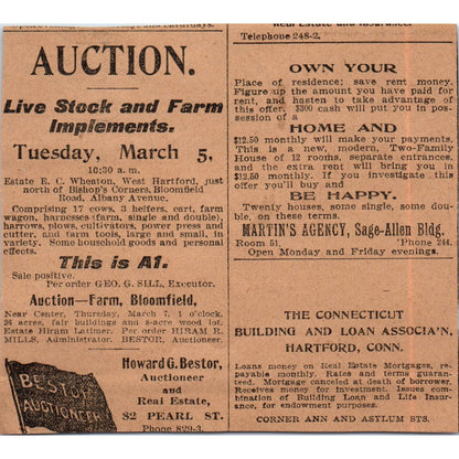 Columbia Hartford and Vedette Bicycles Capitol Ave 1901 Newspaper Ad AD8-H2