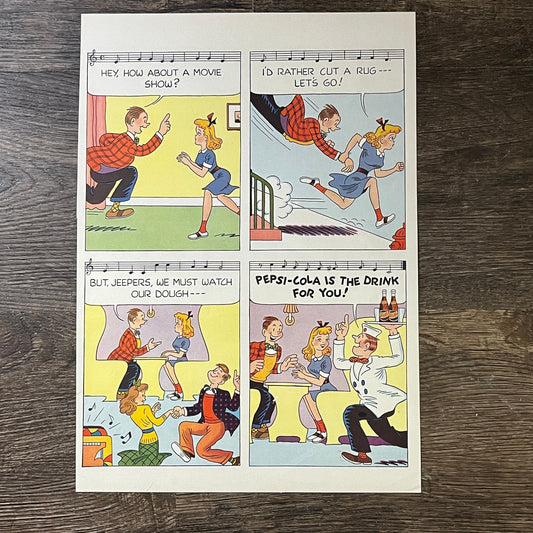 1947 Pepsi Cola Teenagers Cutting A Rug Comic Magazine Ad 10x13 V3