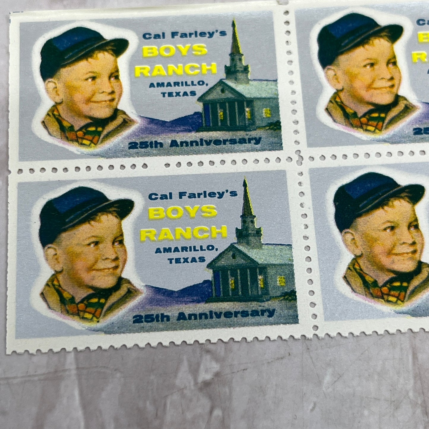 1964 Cal Farley's Boys Ranch Amarillo TX 2 Blocks of 4 Christmas Stamps SF4