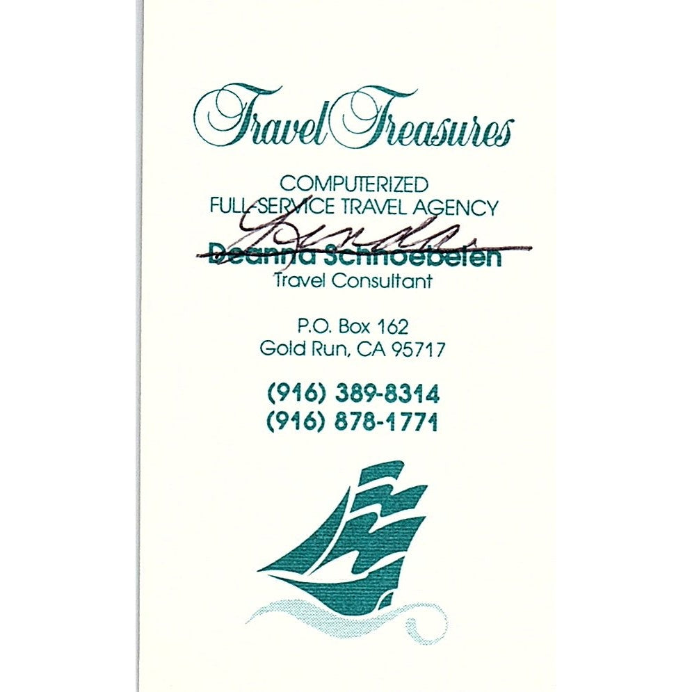 Travel Treasures Deanna Schnoebelen Gold Run CA Vintage Business Card SD9-B14