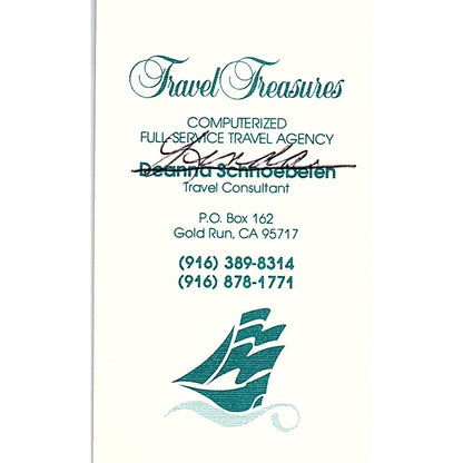 Travel Treasures Deanna Schnoebelen Gold Run CA Vintage Business Card SD9-B14