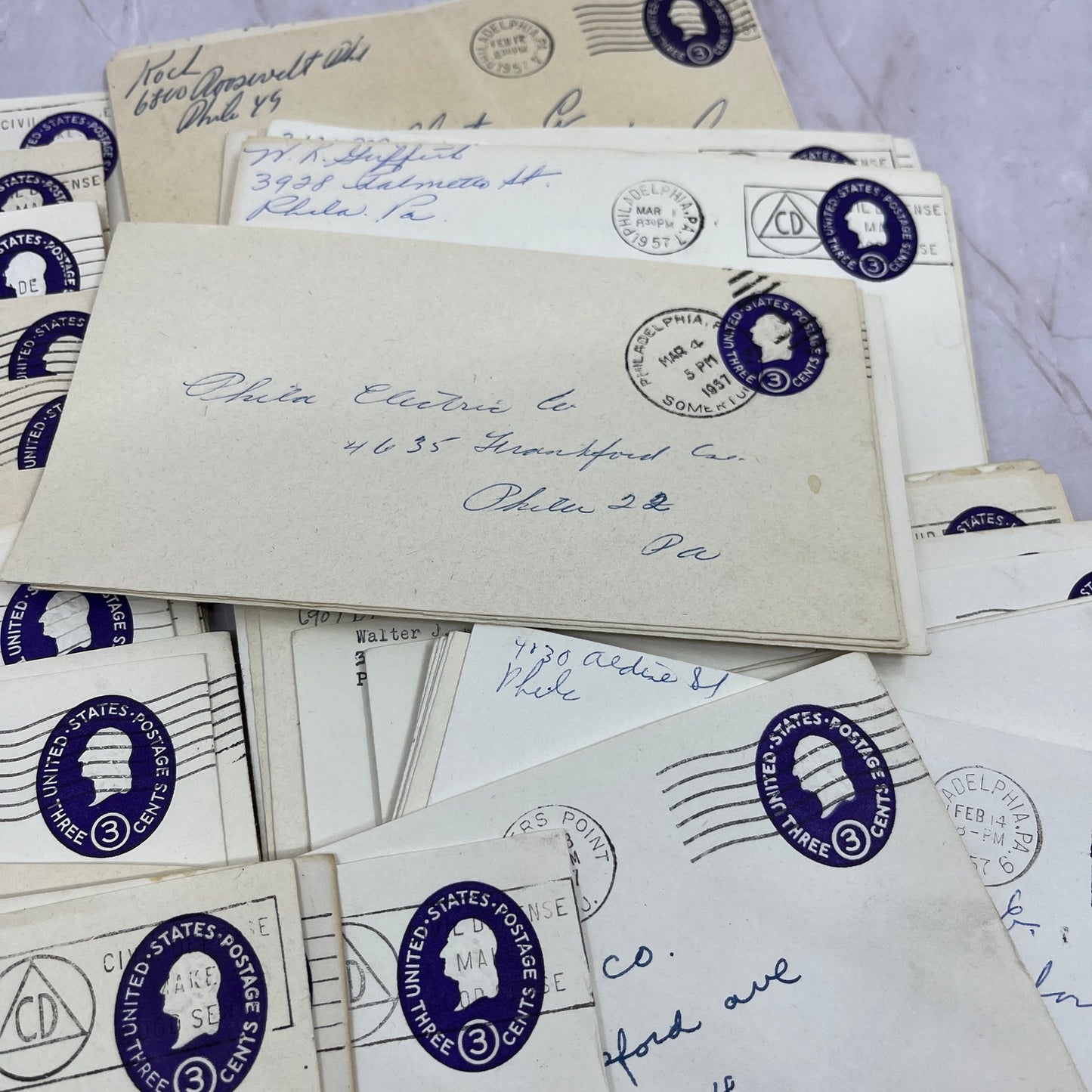 Huge Lot 50+ Philadelphia Electric Company 1957 Postal Cover Envelopes TG7-PEC2