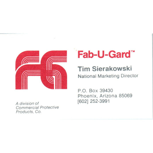 Fab-U-Gard Tim Sierakowski Phoenix AZ Vintage Business Card SD8-B5