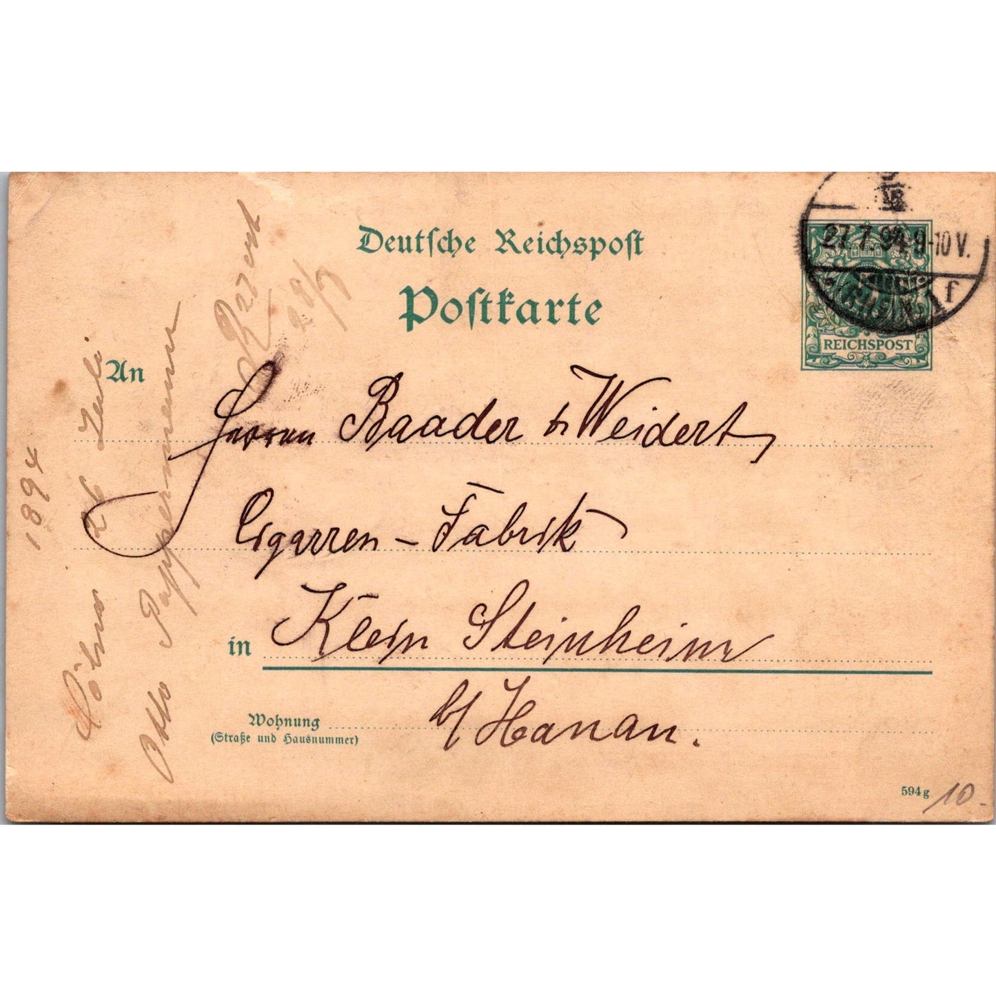 Otto Patyrermann Klein Steinheim Haanan 1894 German Reich Postcard TE2-GRQ