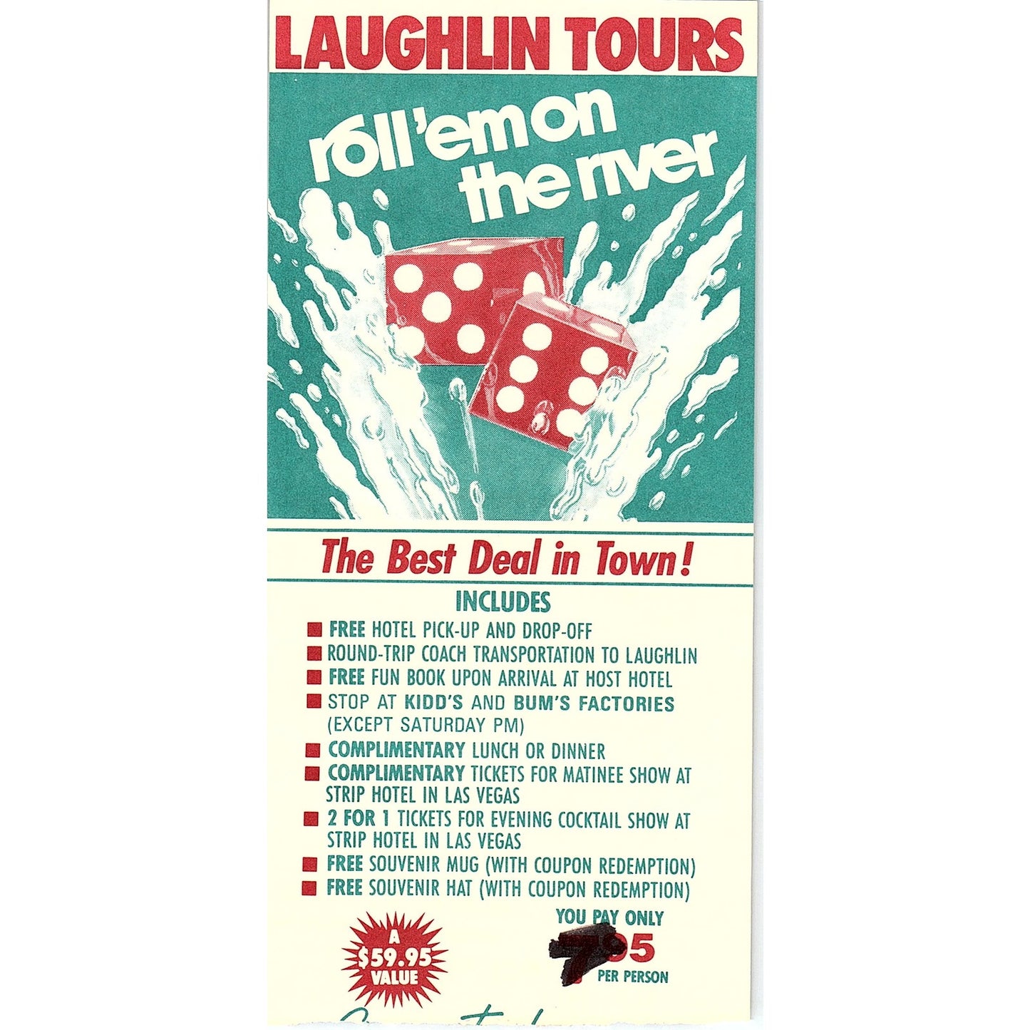 Laughlin Tours NV Roll 'Em On The River Vintage Tourist Travel Leaflet TH2-TB1