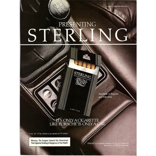 Porsche Sterling Cigarettes 1984 Ad AF8-5