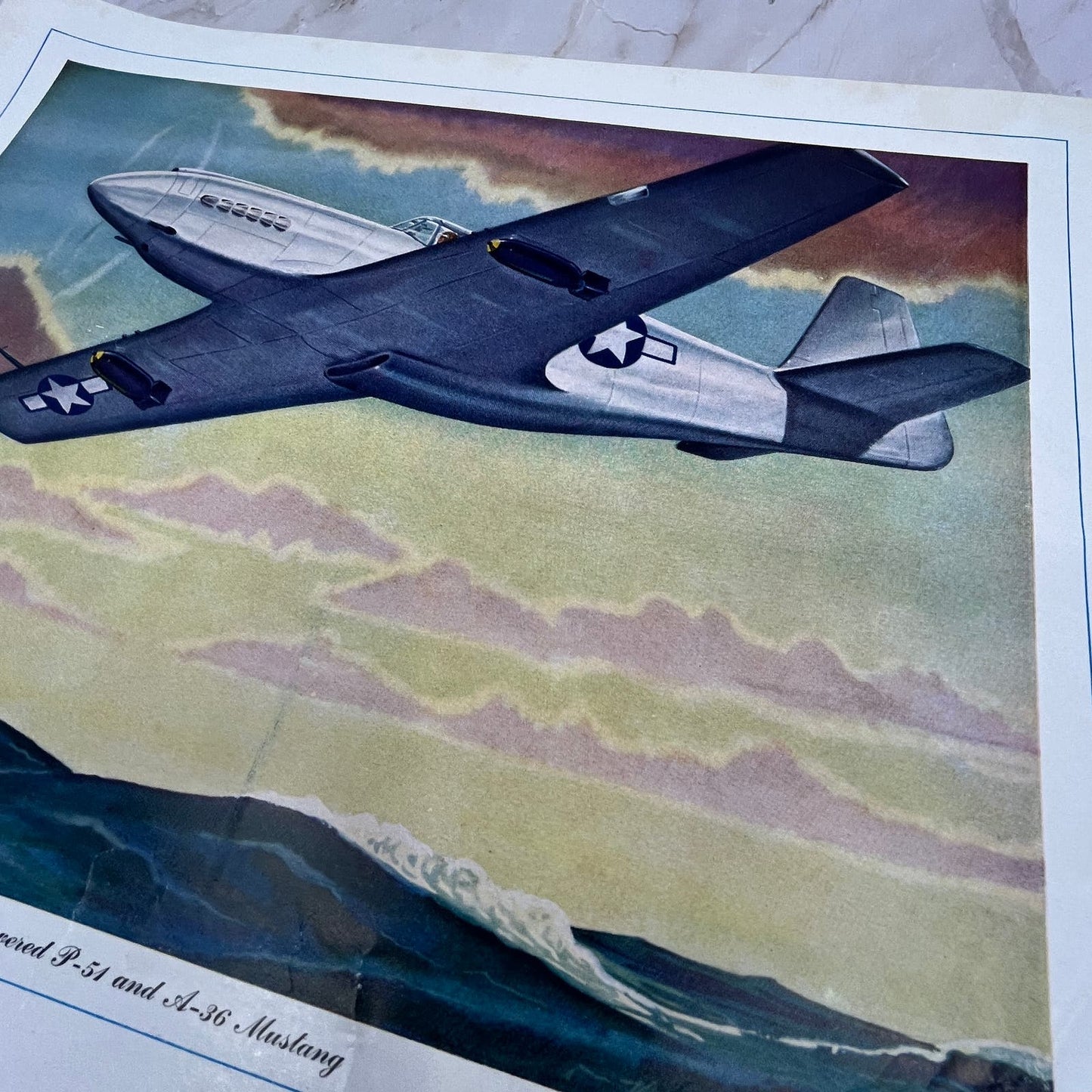 Allison Powered P-54 and A-36 Mustang Vintage Print 10.5x13 FL6-4