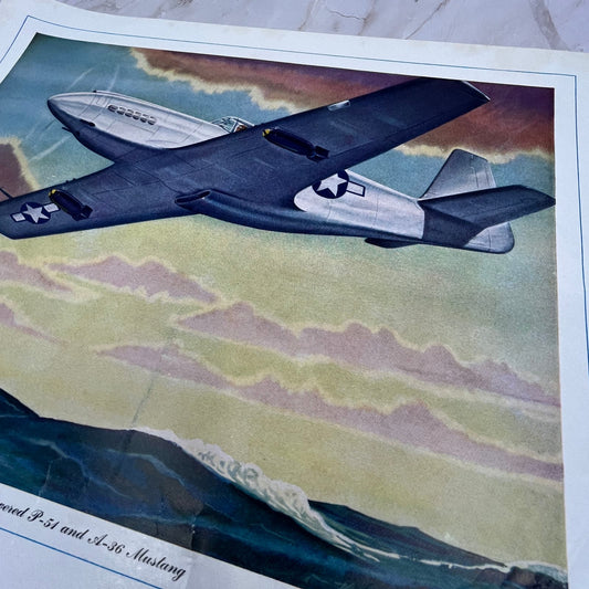 Allison Powered P-54 and A-36 Mustang Vintage Print 10.5x13 FL6-4