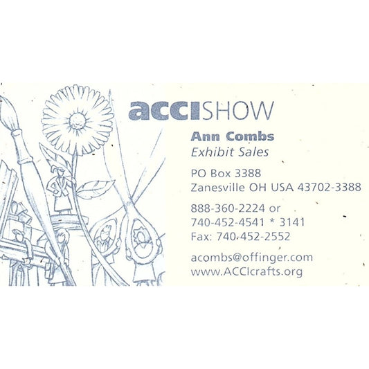Accishow Ann Combs Zanesville OH Vintage Business Card SC9-B8