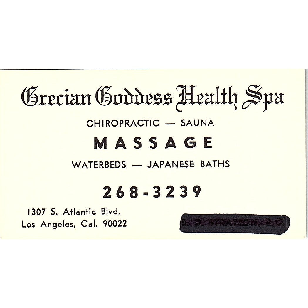Grecian Goddess Health Spa Chiro Massage Los Angeles CA Business Card SF3-B2