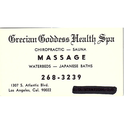 Grecian Goddess Health Spa Chiro Massage Los Angeles CA Business Card SF3-B2
