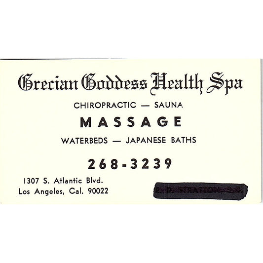 Grecian Goddess Health Spa Chiro Massage Los Angeles CA Business Card SF3-B2