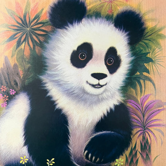 1970s Panda Bear - K Chin Retro Kitsch Lithograph Art Print 9x12 V8