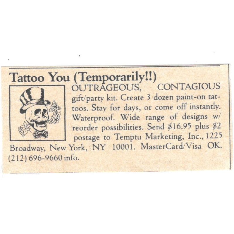 Temporary Tattoos - Temptu Marketing Inc New York NY 1984 Ad AF8-S7