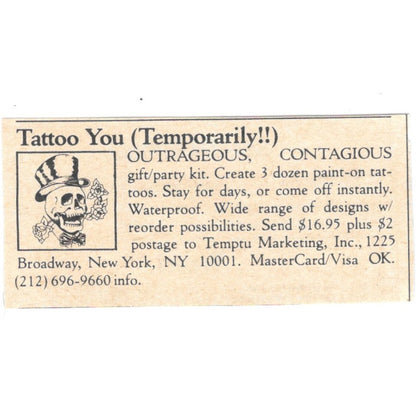 Temporary Tattoos - Temptu Marketing Inc New York NY 1984 Ad AF8-S7