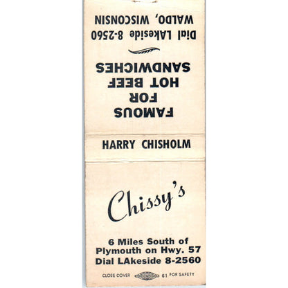Chissy's Restaurant Harry Chisholm Waldo WI Vintage Matchbook Cover SD2-Y14