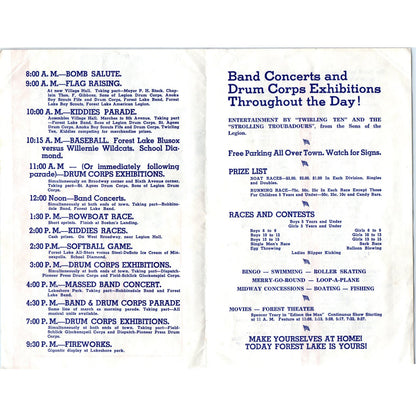 1940 Auspices Forest Lake Association 4th of July Celebration Program MN AE2