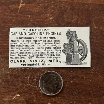 Clark Sintz Gasoline Engines Springfield OH Original Advertisement AD8-P29