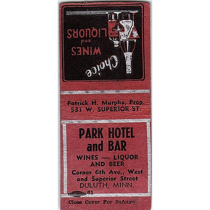Park Hotel & Bar Duluth MN Vintage Matchbook Cover SF3-Y8