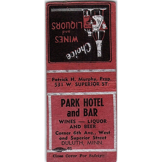 Park Hotel & Bar Duluth MN Vintage Matchbook Cover SF3-Y8