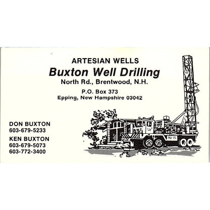 Buxton Well Drilling Don Buxton Brentwood N.H. Vintage Business Card SB4-B7