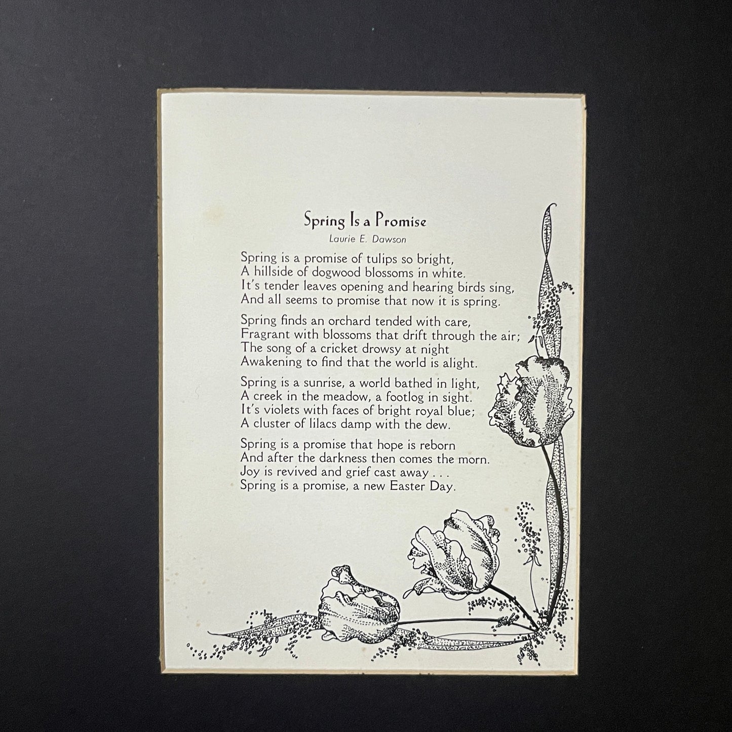 Spring is a Promise Laurie E Dawson Poem Vintage Matted Print 9.5x13 V10