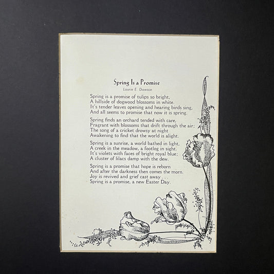 Spring is a Promise Laurie E Dawson Poem Vintage Matted Print 9.5x13 V10