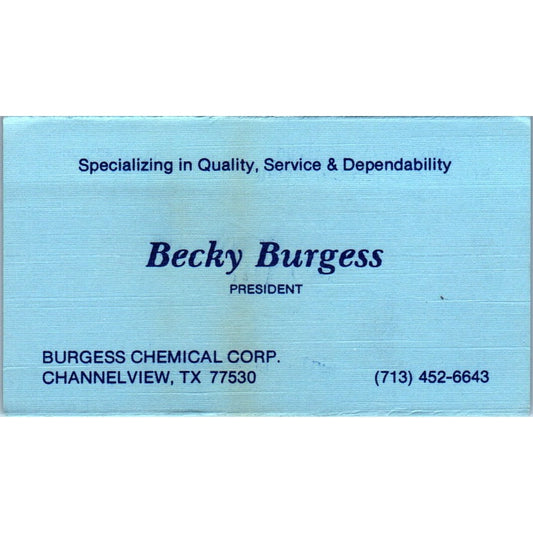 Becky Burgess Chemical Corp Channelview TX Vintage Business Card SE3-B10