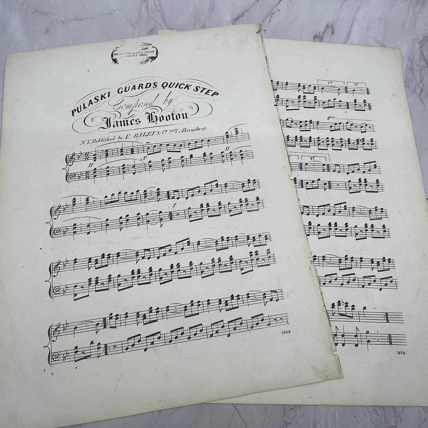 c1860 Pulaski Guards Quick Step James Hooton Civil War Sheet Music V16