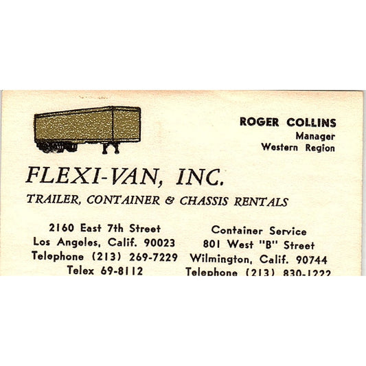 Flexi Van Roger Collins Los Angels CA Vintage Business Card SB4-B6