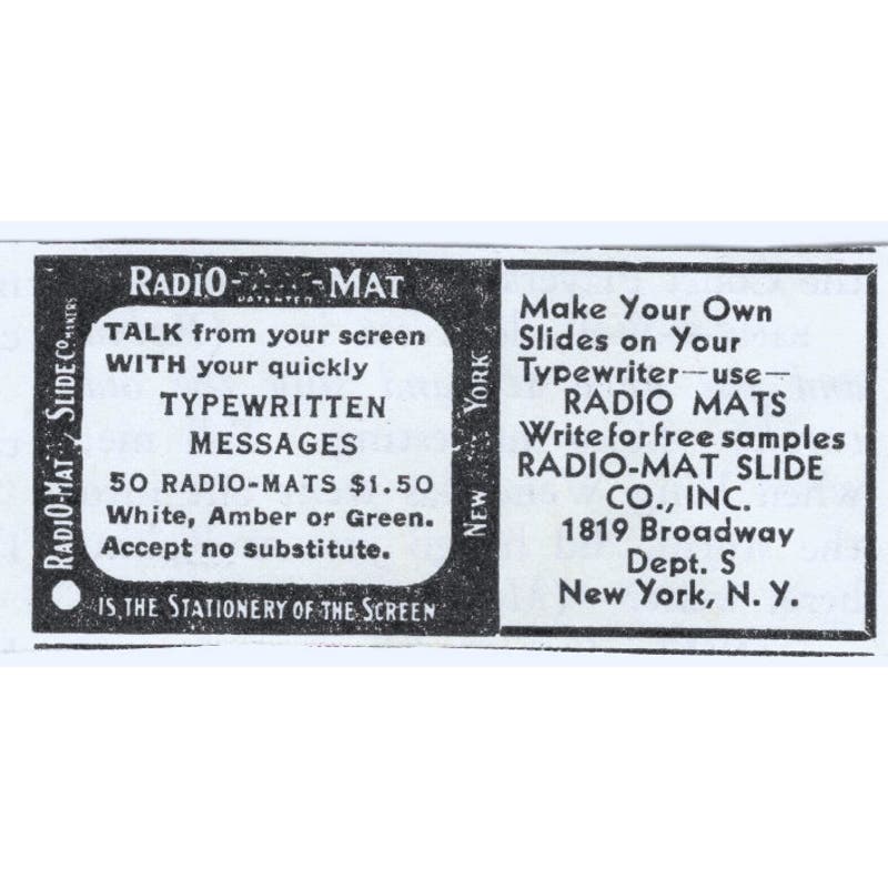 Radio-Mat Slide Co New York 1930s Magazine Advertisement AE4-I3