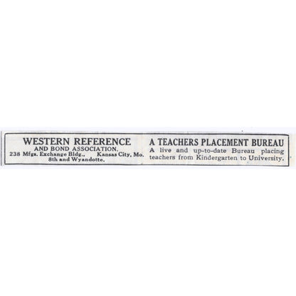 1931 Western Reference Teacher Placement Kansas City MO Advertisement AE5-SA1