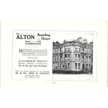 Alton Boarding House North Cliff John M Truefitt Scarborough c1910 Ad AF3-9