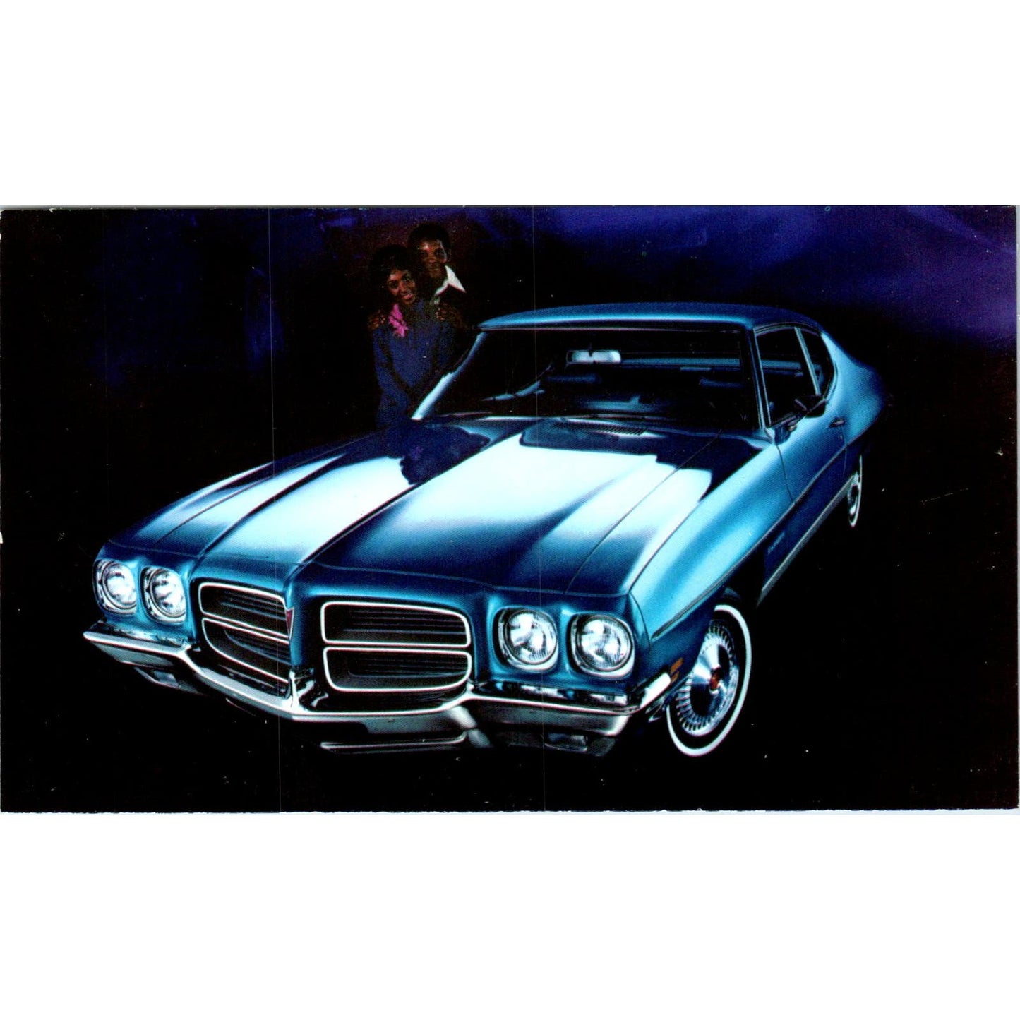 1972 Wide Track Pontiac LeMans Coupe Blue Vintage Postcard PC12