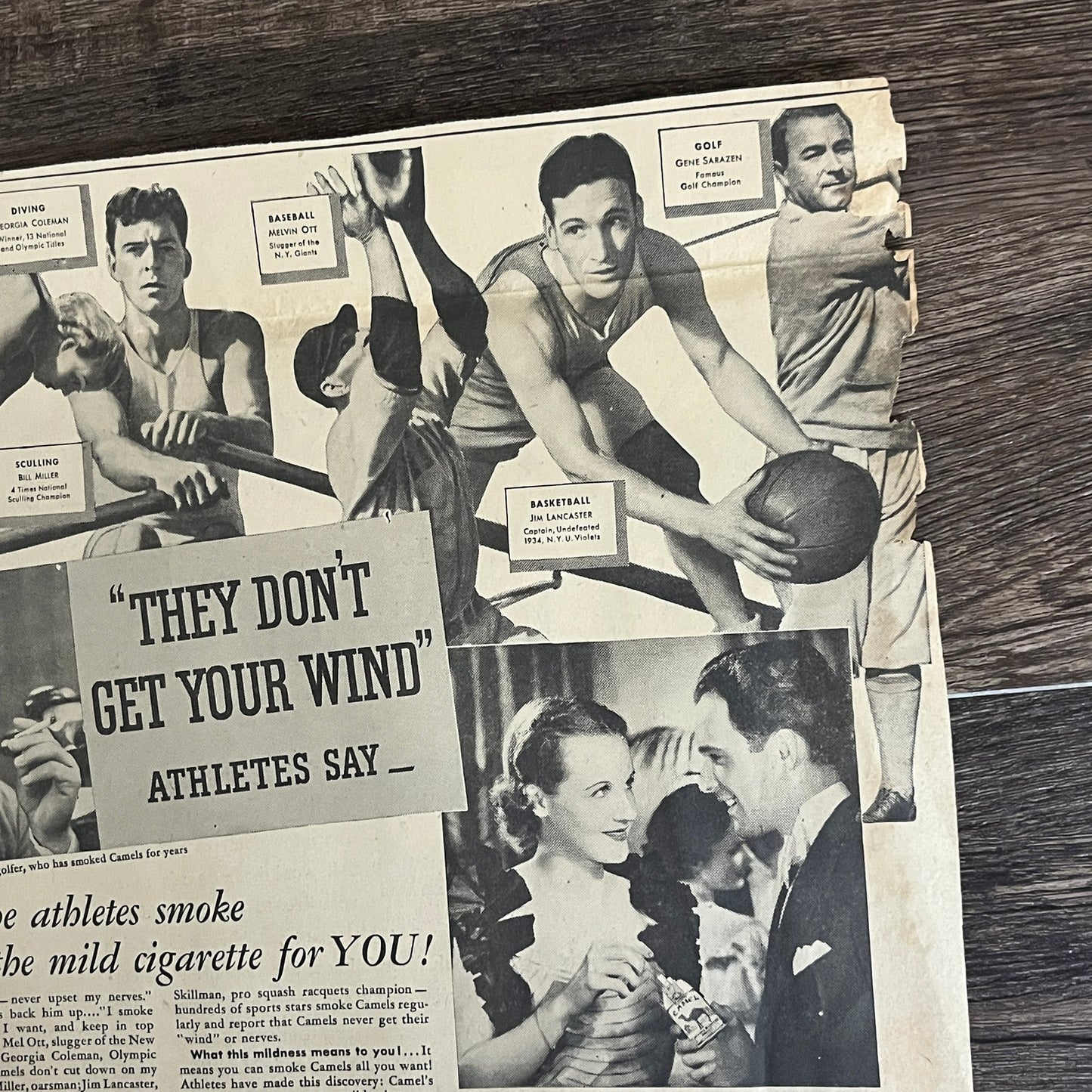 Camels Ad - Athletes Smoke Mel Ott Jim Lancaster Sarazen 1935 Newspaper Ad V1-9