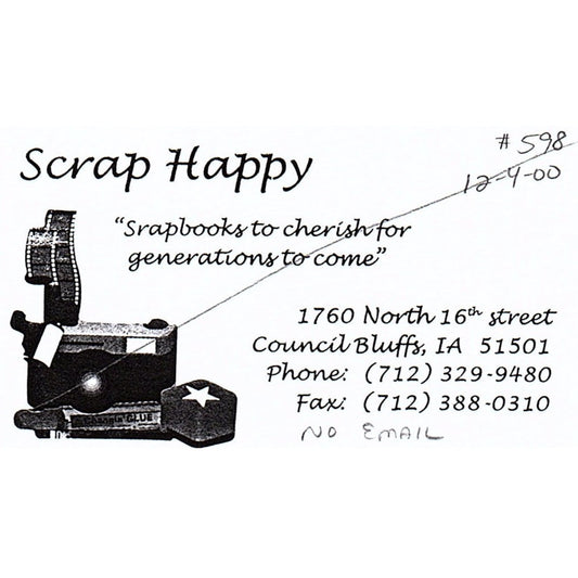 Scrap Happy Scrapbooking Council Bluffs IA Vintage Business Card SC9-B9